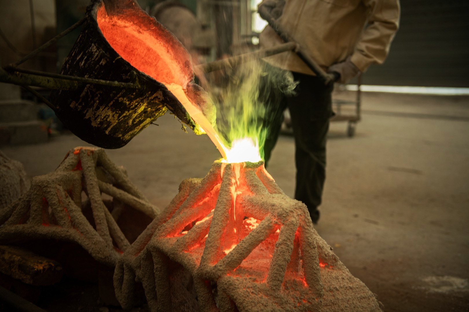 Casting — molten metal meets the mould.