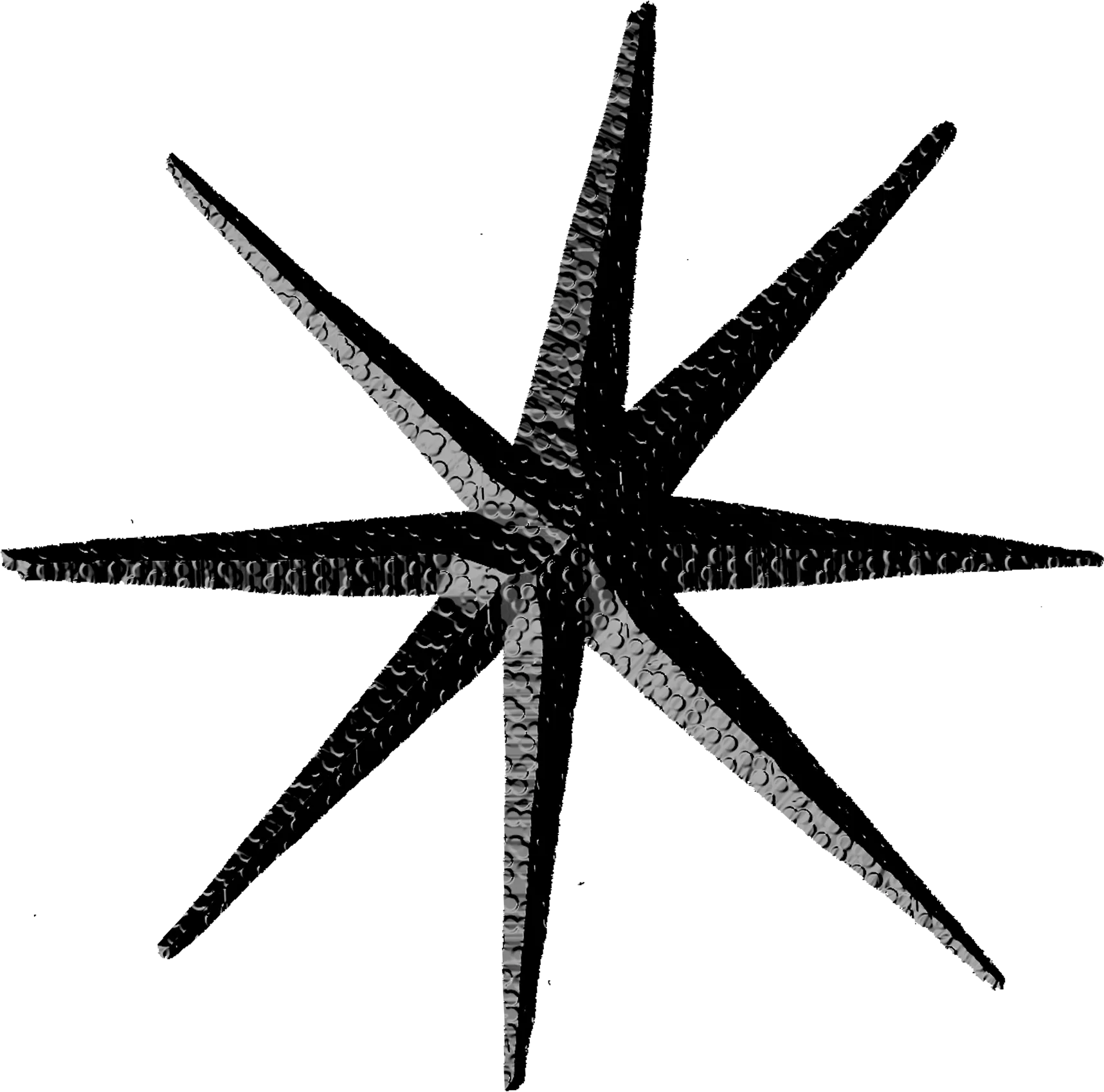 Black and gray abstract pattern with starburst-like rays radiating from the center.