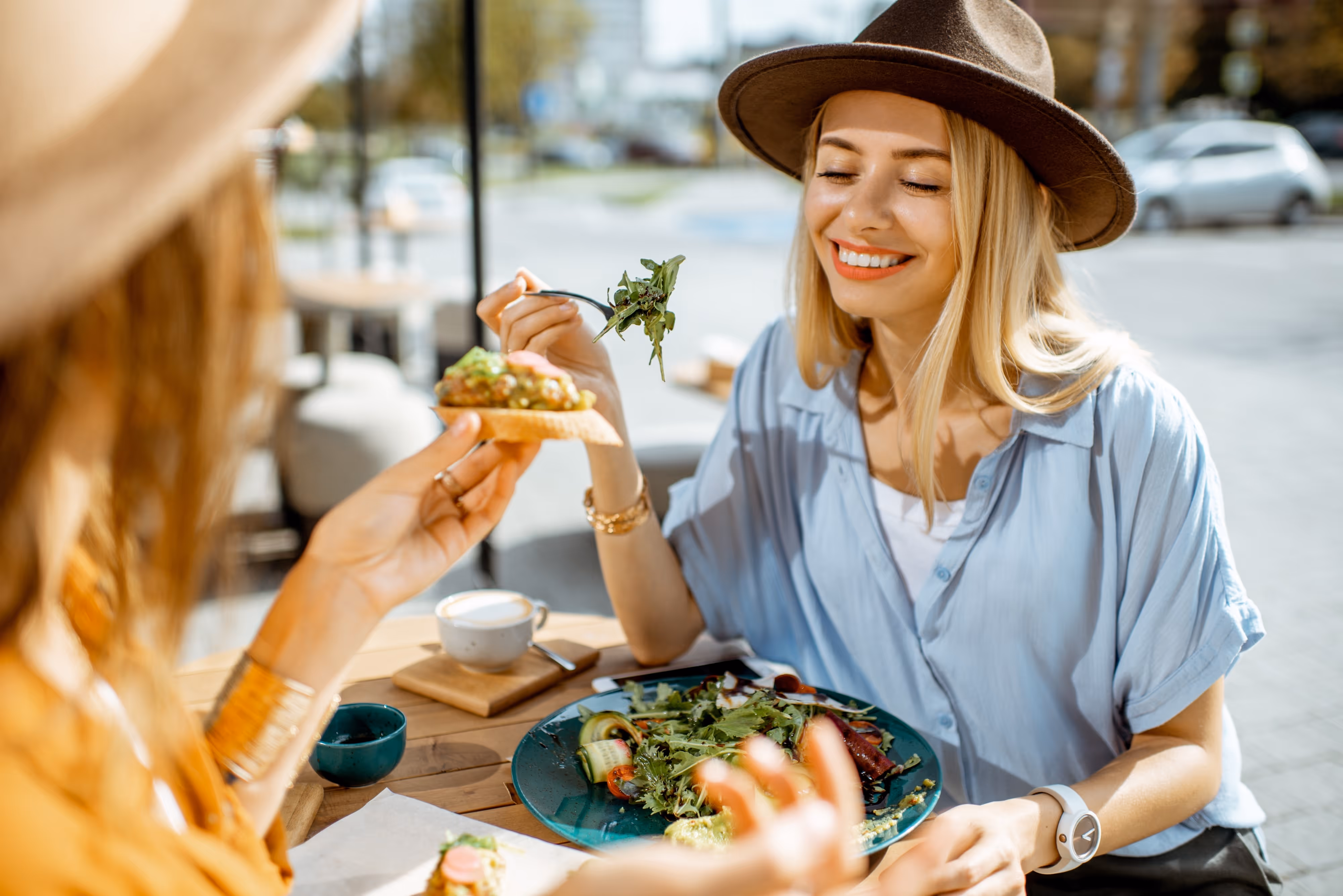Two women out to eat stock image