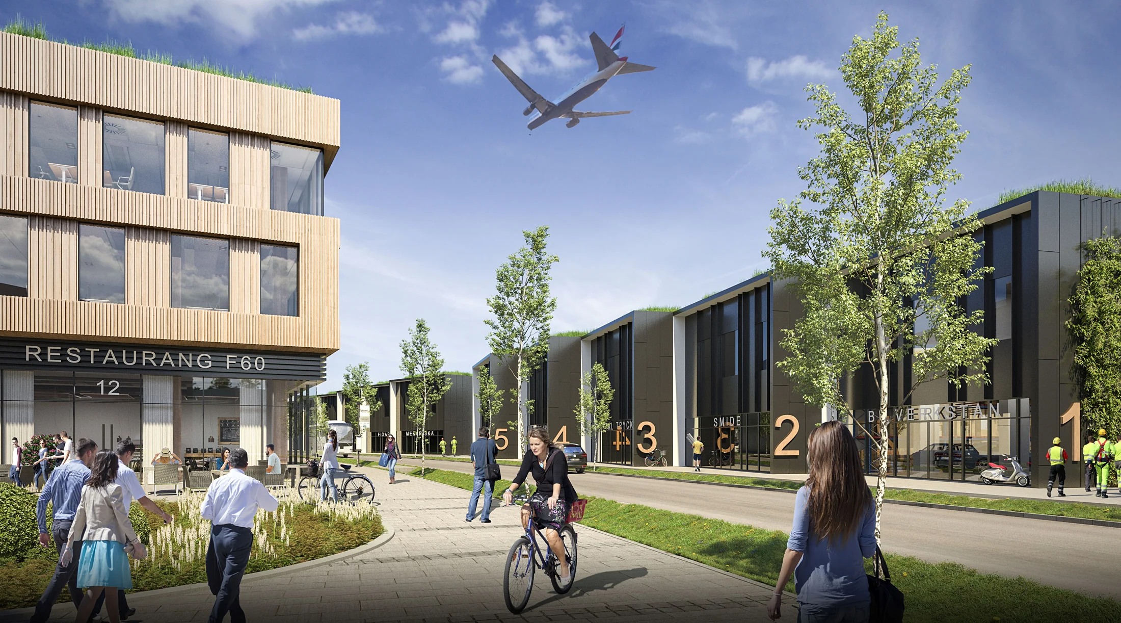 Visionsbild av gatumiljö och verksamhetslokaler i F60