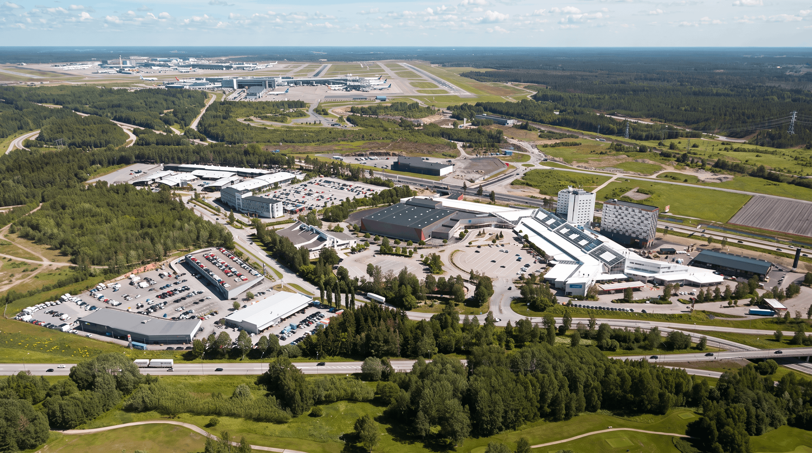 Flygbild över F60 Företagspark i Arlandastad