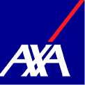 AXA logo with white letters and a red diagonal line on a blue background.