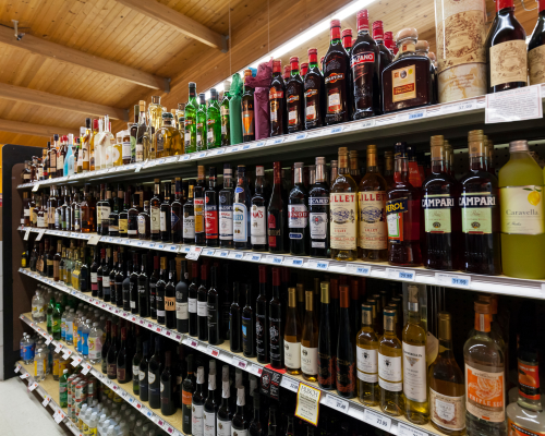 Party and liquor store shelves
