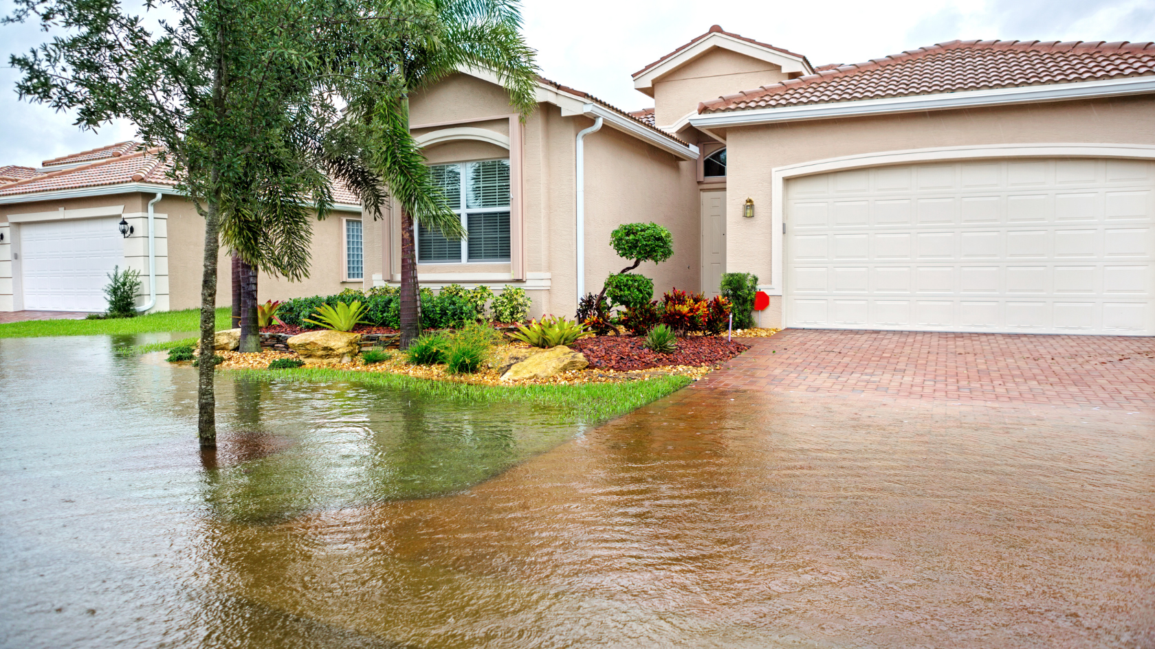 Floodwater surrounding a Michigan home
