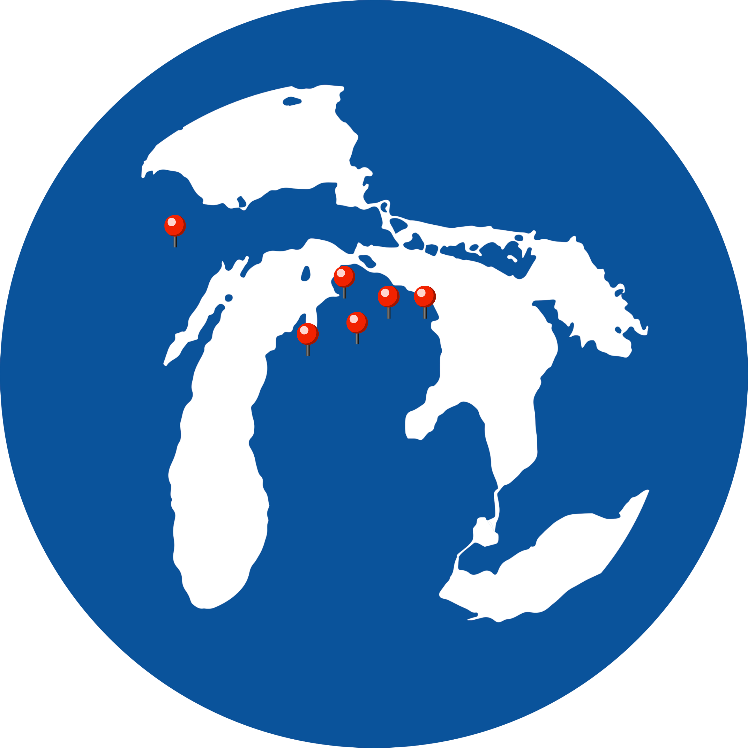Top O' Michigan Great Lakes map with office location pins