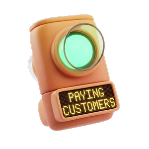 Orange card reader device with a green light and display showing the text Paying Customers.