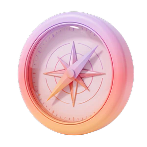 Pink and purple compass showing north and northeast directions.