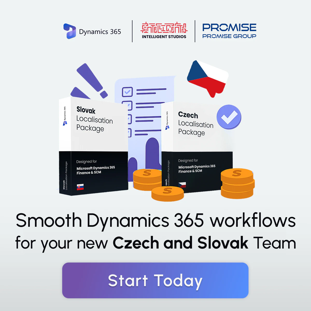Dynamics 365 Czech and Slovak localization package graphic with Promise Group branding
