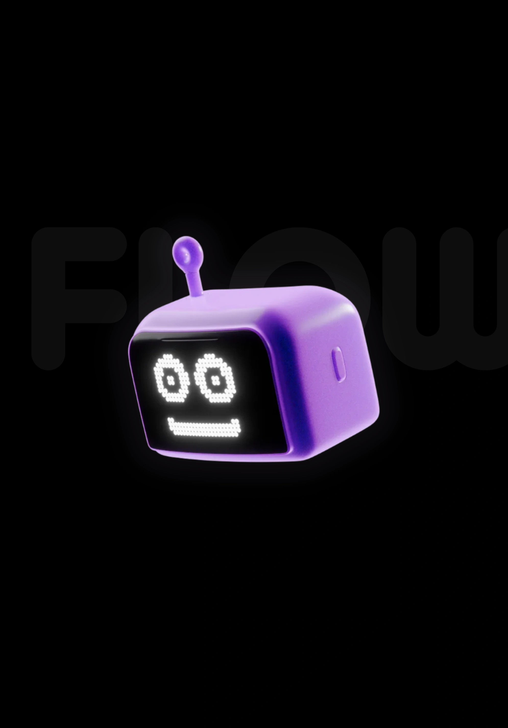 Flowpay robot mascot close-up on a light background