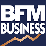 Logo BFM Business avec un graphique en forme de flèche ascendante dessous.