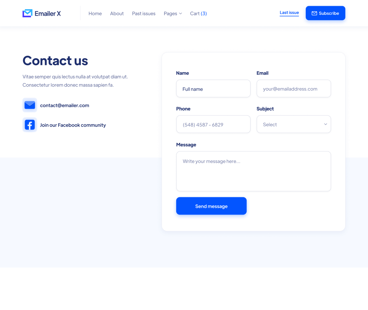 Emailer X - Contact page - Newsletter Webflow Template