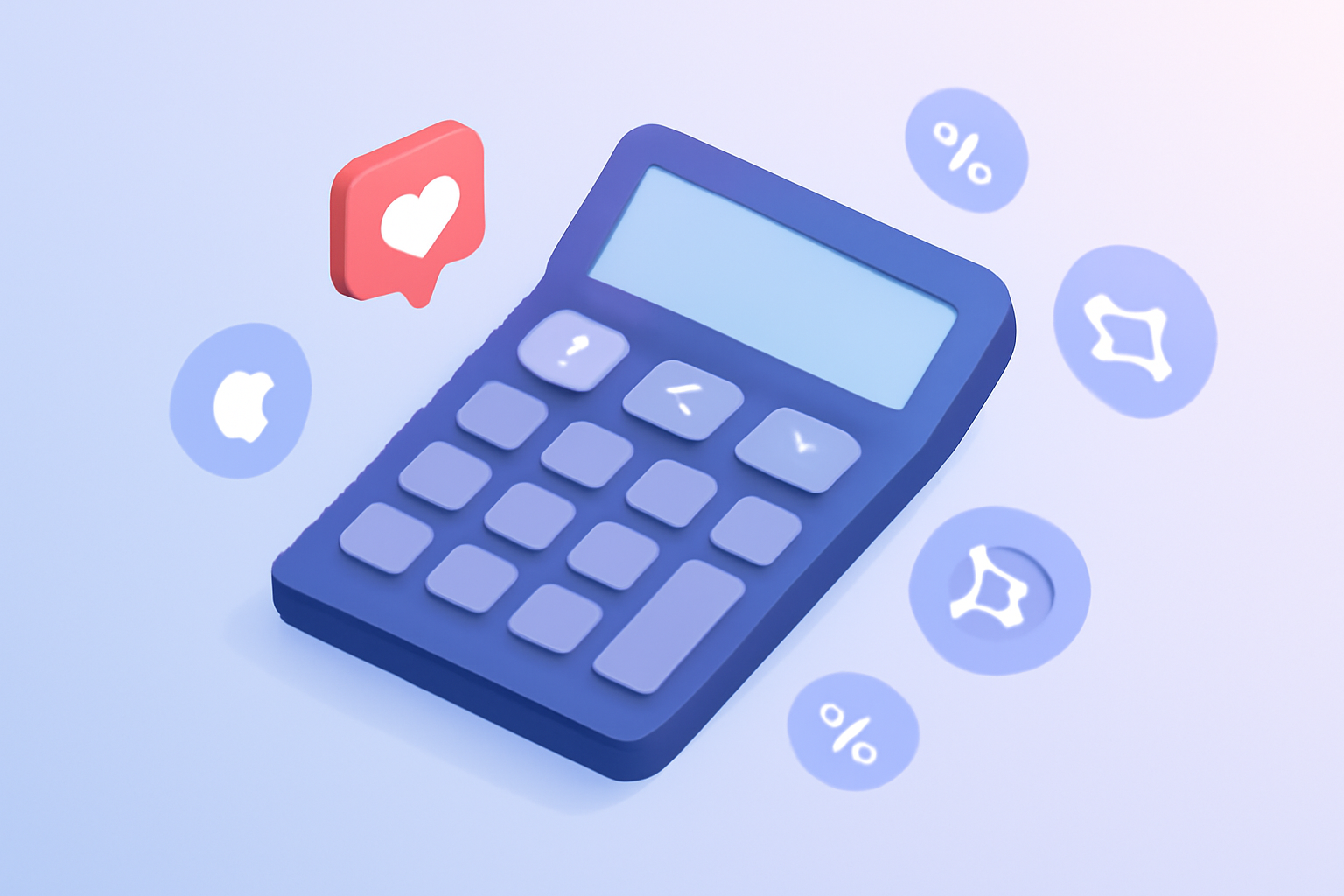 Calculator with social media engagement metrics illustration