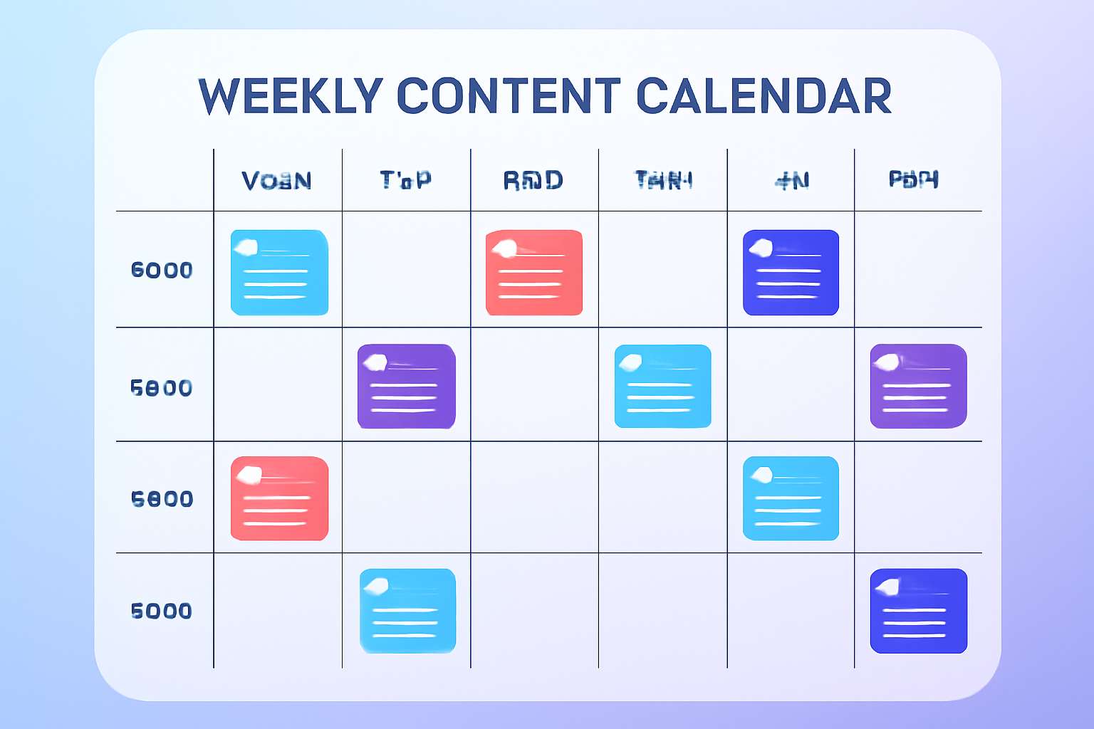Weekly content calendar with optimal posting time distribution