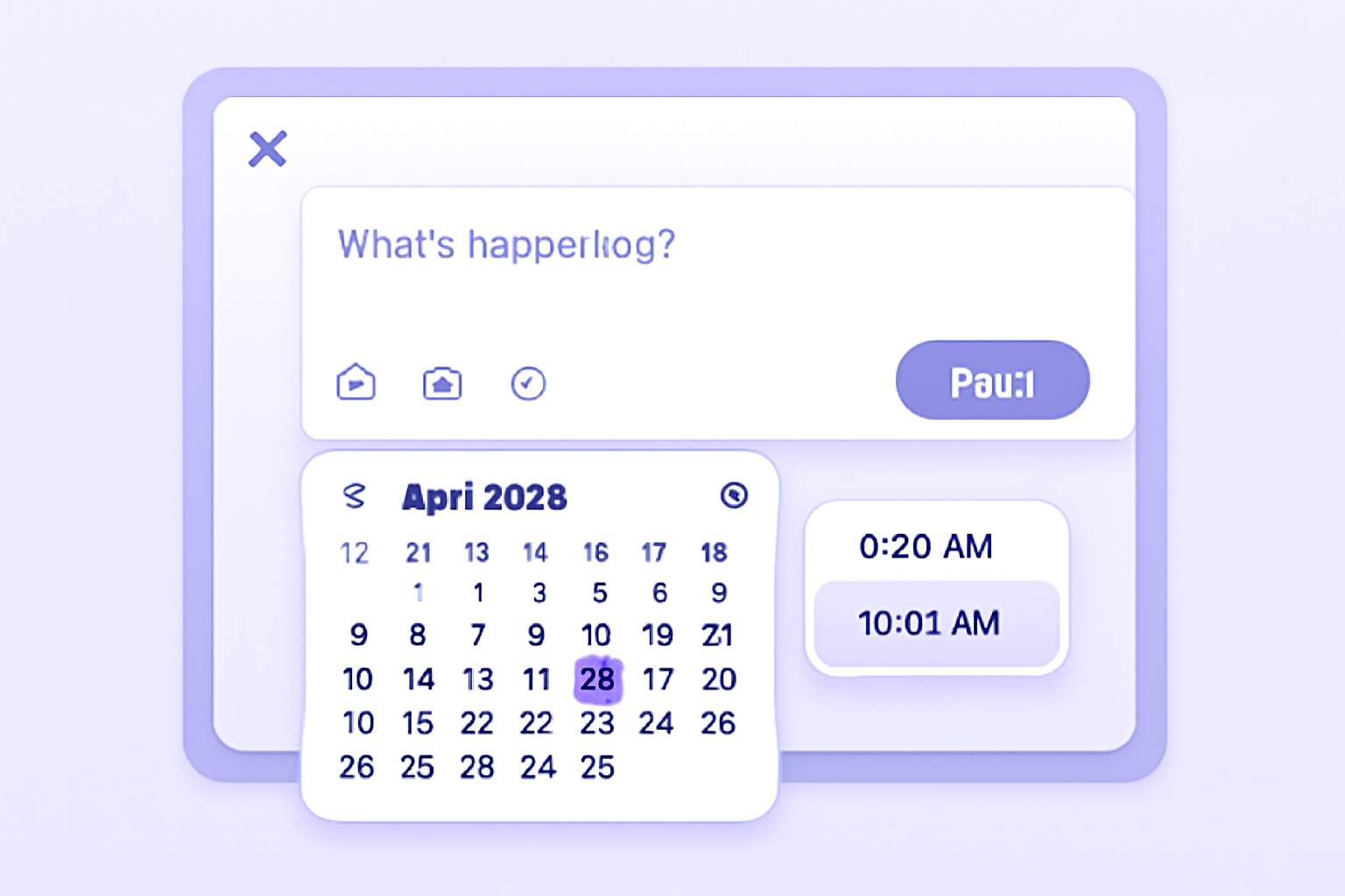 X web compose box with native scheduler date picker open