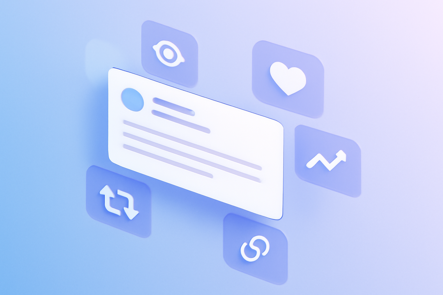 Tweet card with surrounding analytics metrics illustration