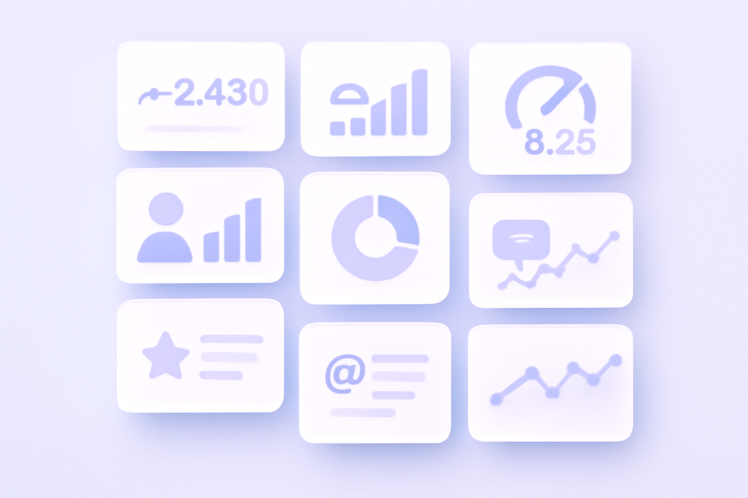 Eight key account metrics dashboard cards illustration