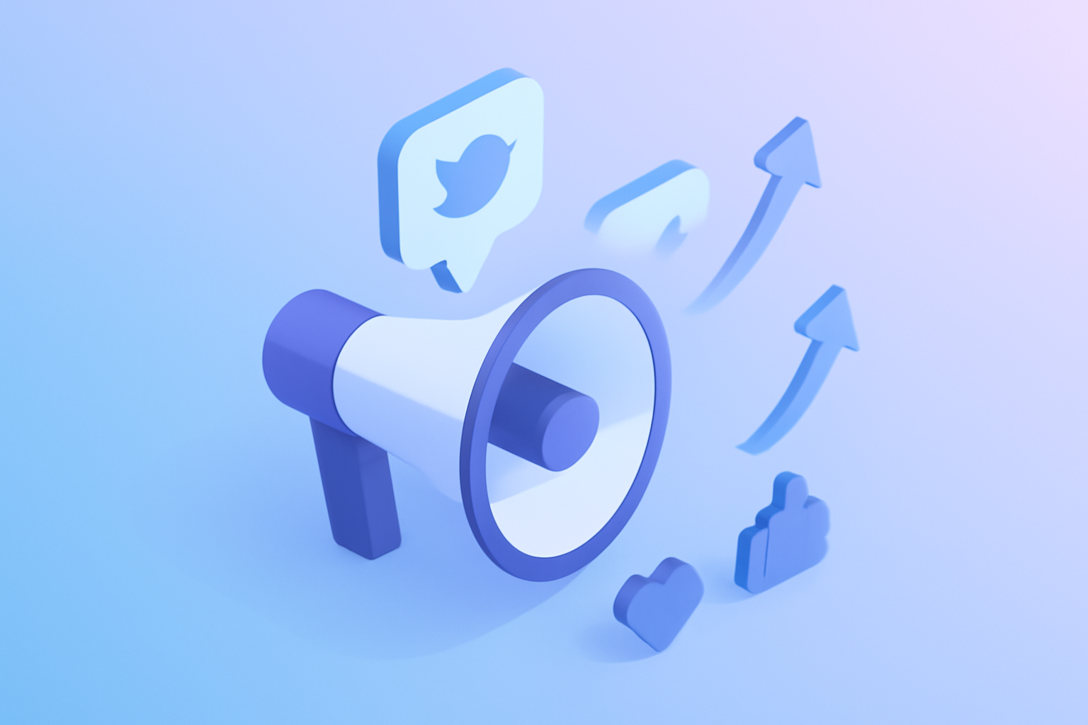 Megaphone amplifying tweets with growth indicators illustration