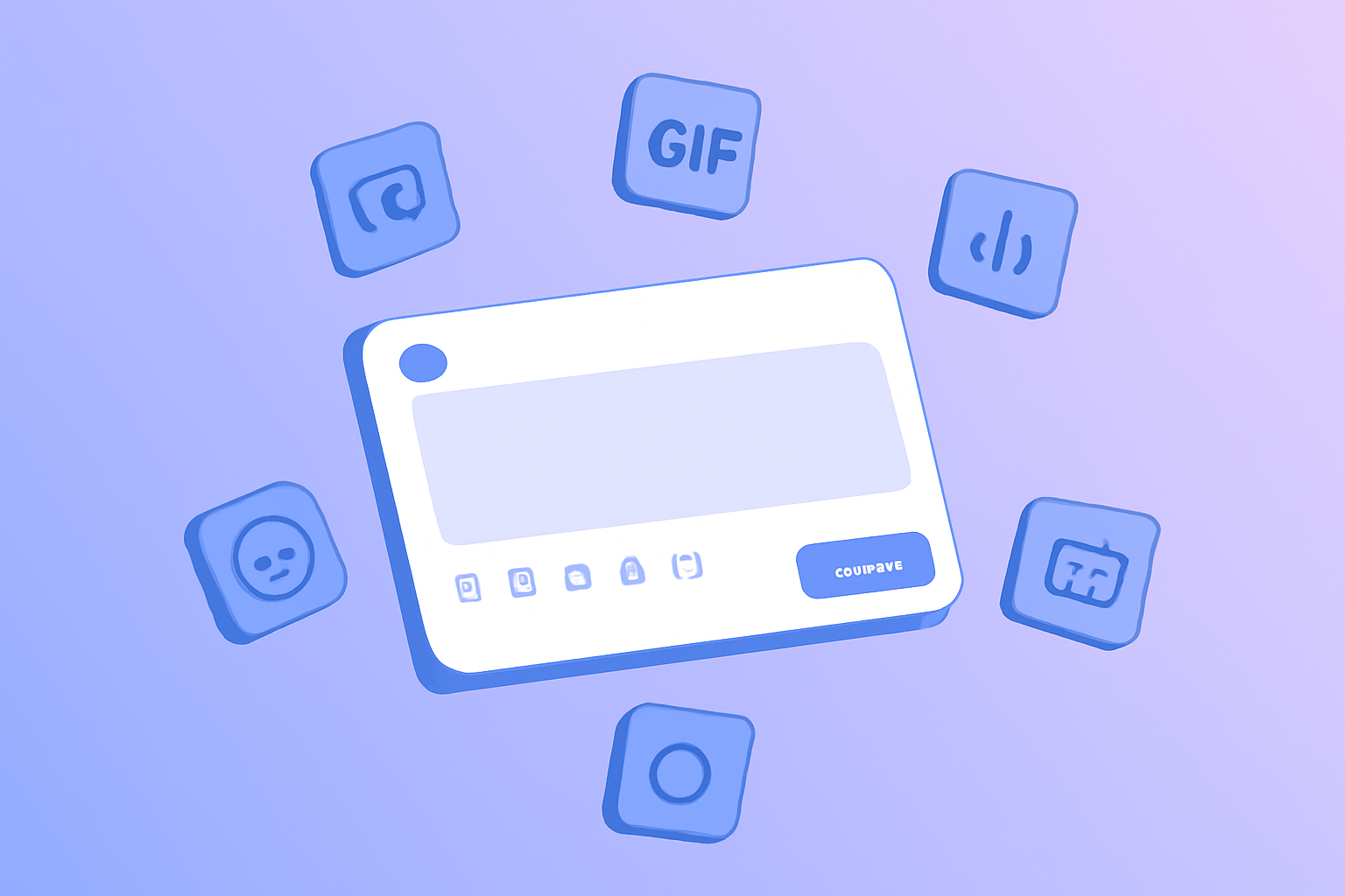 X compose box with floating feature icons illustration