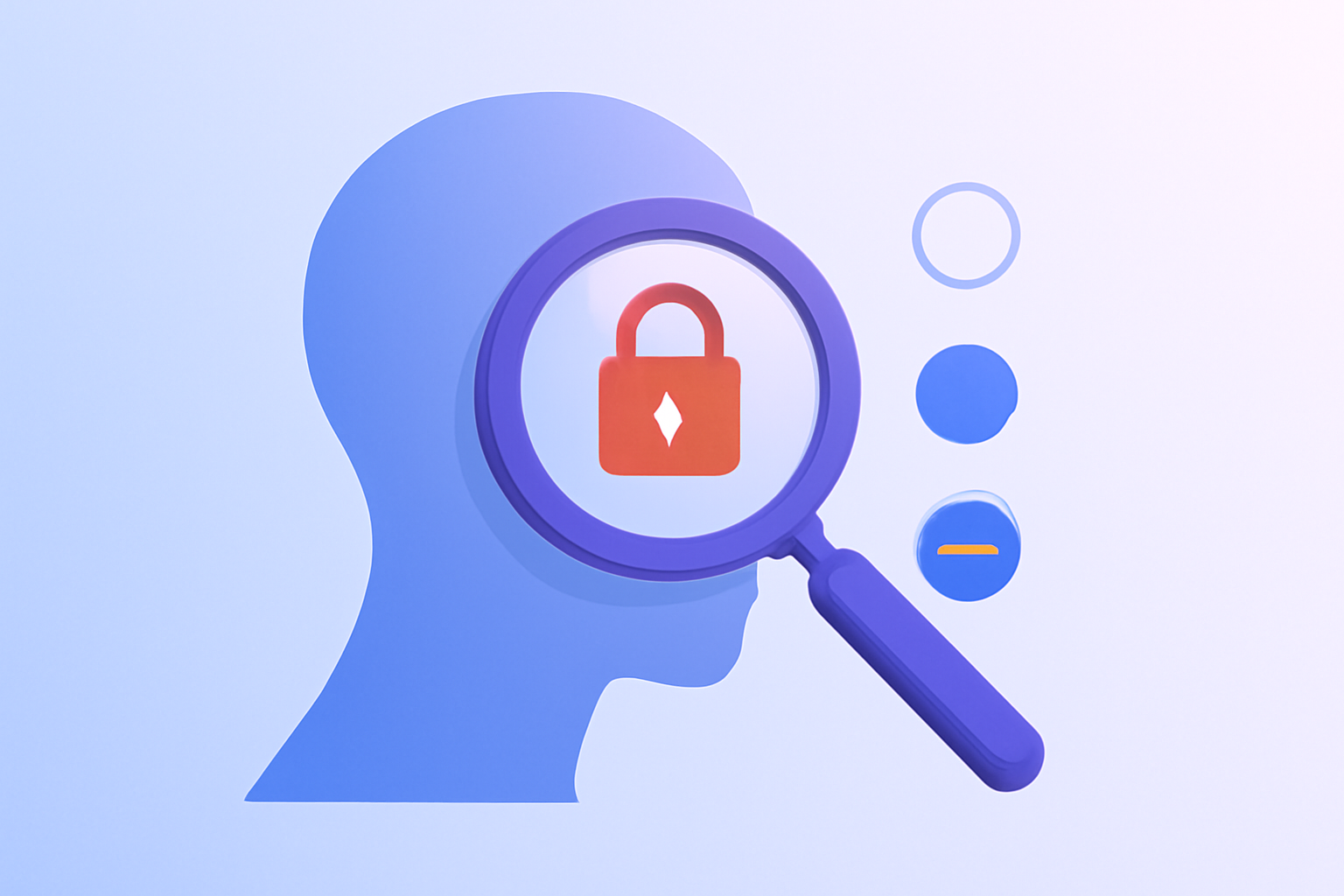 Profile under magnifying glass with restriction status indicators