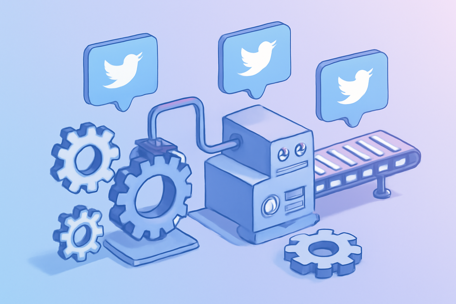 Automated tweet production pipeline with gears illustration