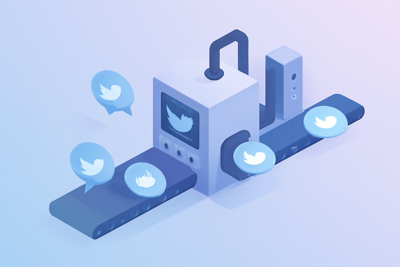 Tweet automation conveyor belt machinery illustration
