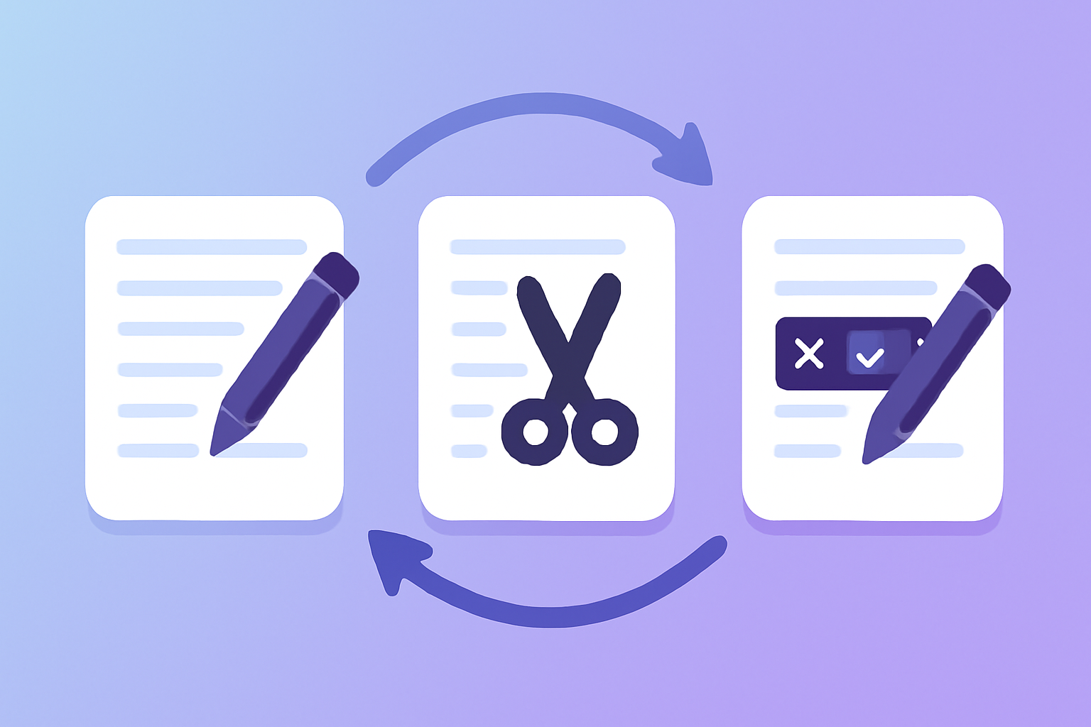 Three-pass tweet editing workflow visualization