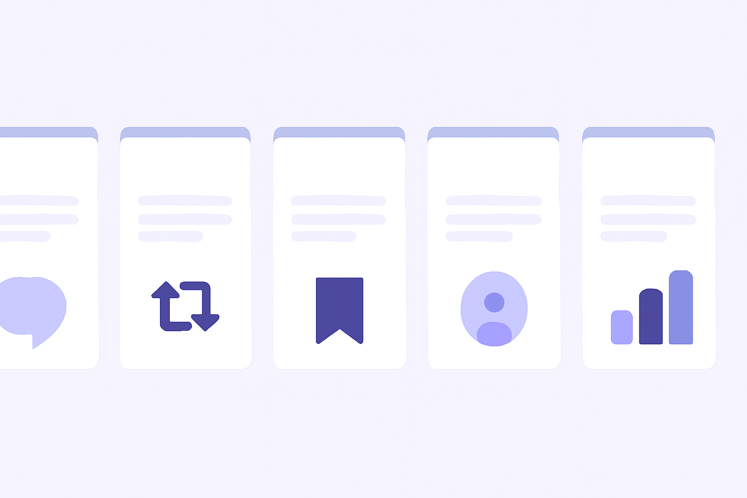 Five tweet template intent categories horizontal cards