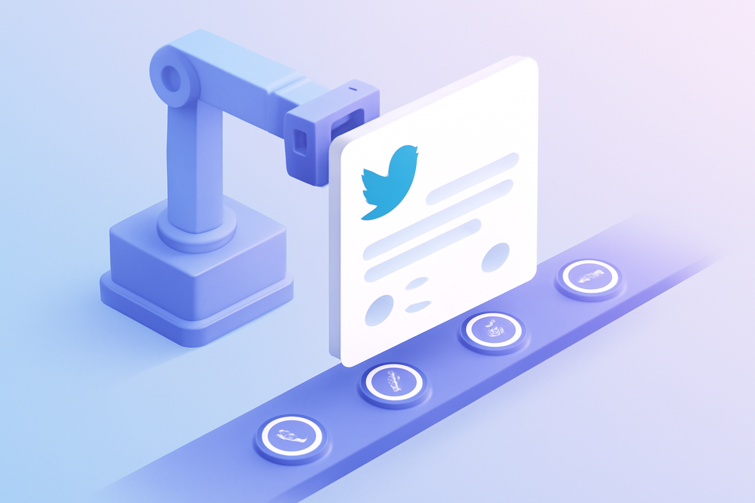 Robotic mechanism releasing scheduled tweets on conveyor