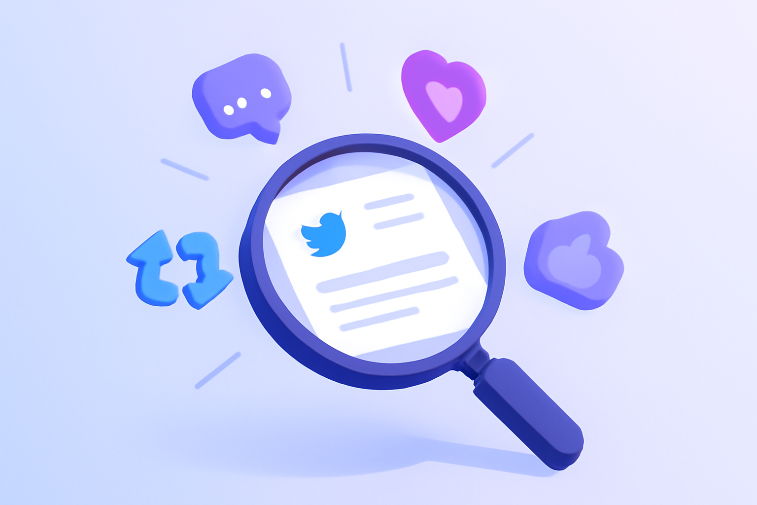 Magnifying glass examining tweet engagement interactions