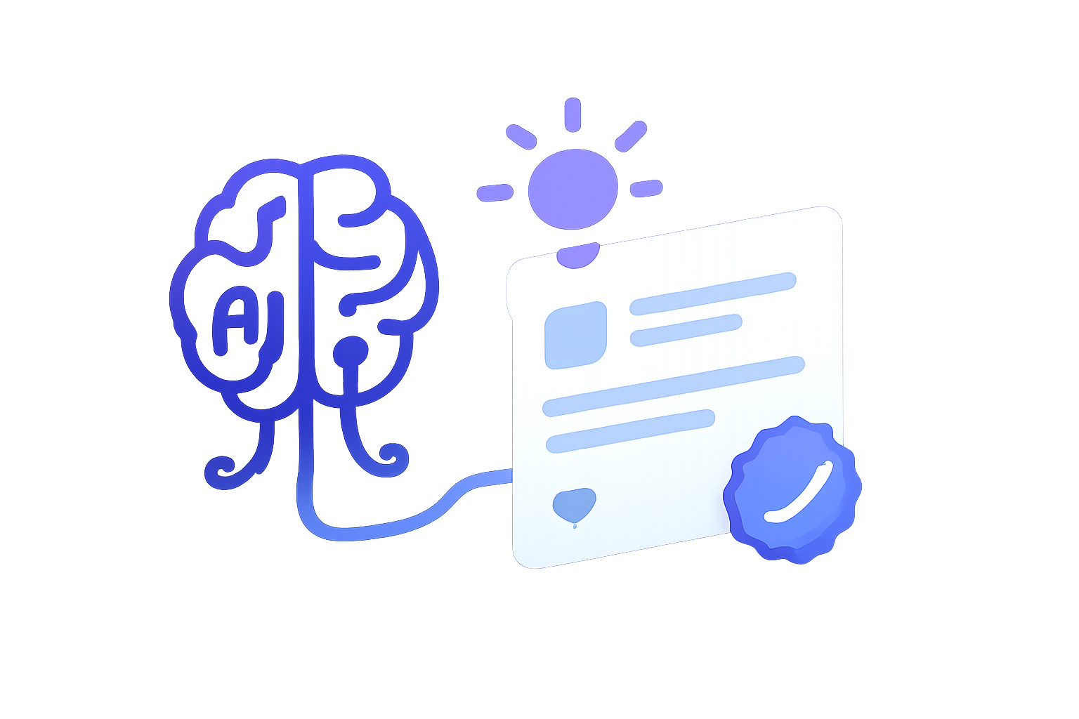 AI brain generating tweet with quality checkmark