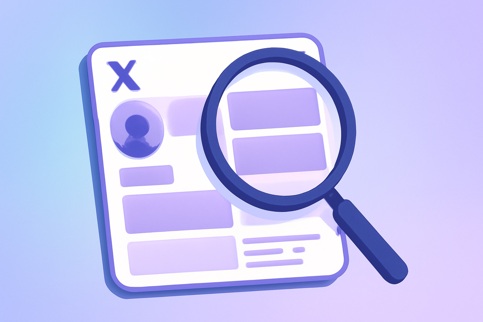 Magnifying glass examining Twitter profile elements