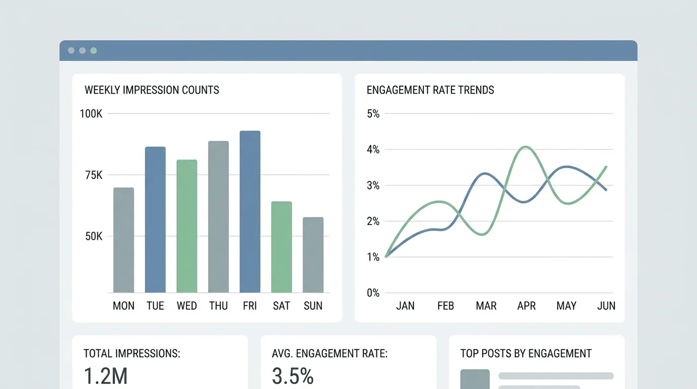 Analytics dashboard displaying Twitter impression counts and engagement rate data