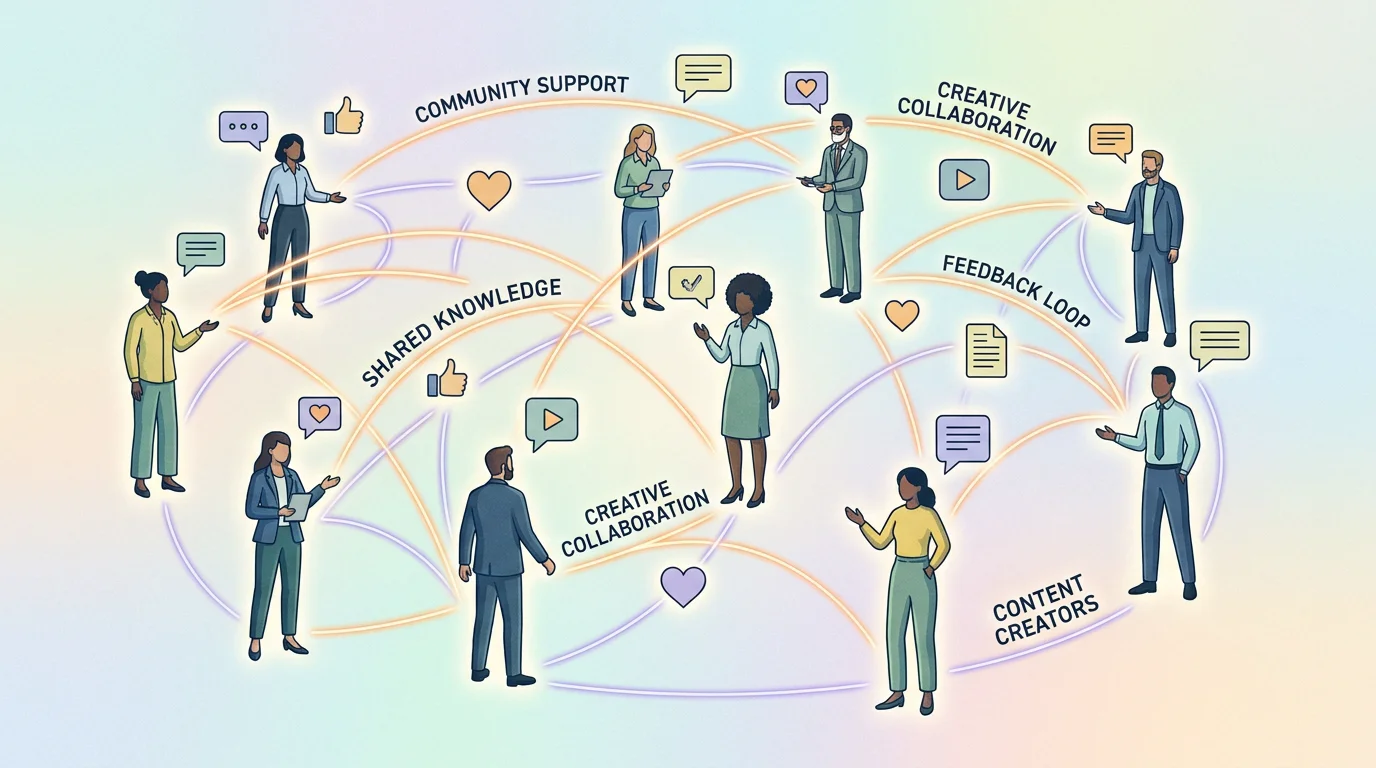 Illustration of a digital community network supporting content visibility on social media