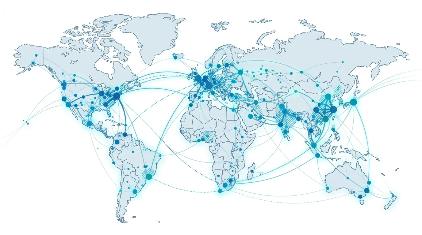 Illustration of a global network map representing social media user distribution worldwide