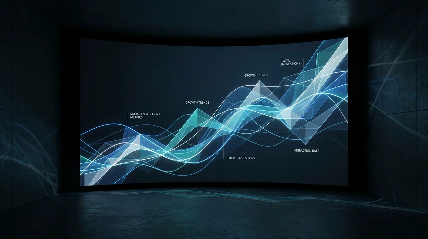 Abstract data visualization representing Twitter analytics with flowing growth charts and engagement metrics