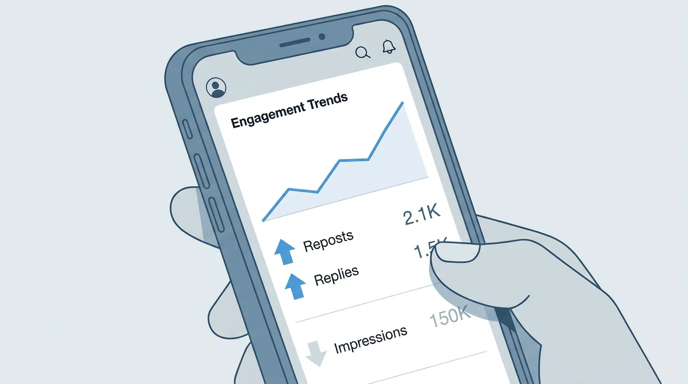 Smartphone displaying rising engagement metrics on the X platform in 2026