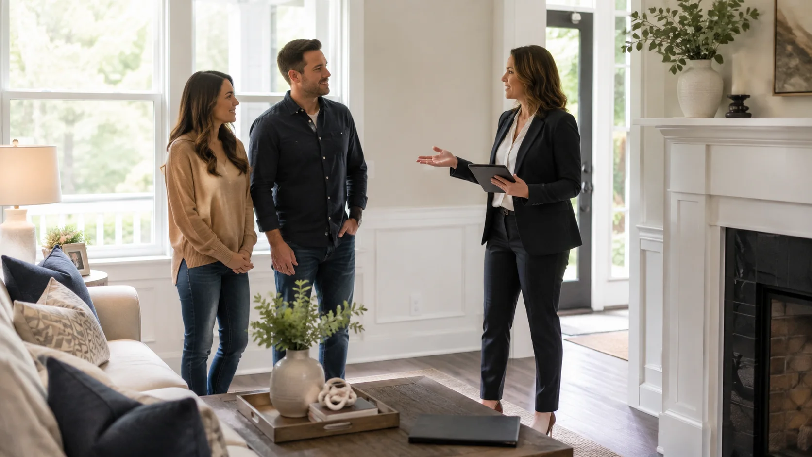 Realtor showing a home while helping clients with a property decision