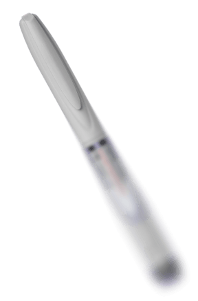Close-up image of a white electronic digital thermometer with a clear tip.