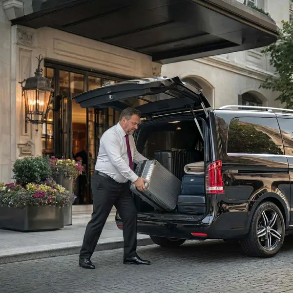 professional driver putting suitcases in the van