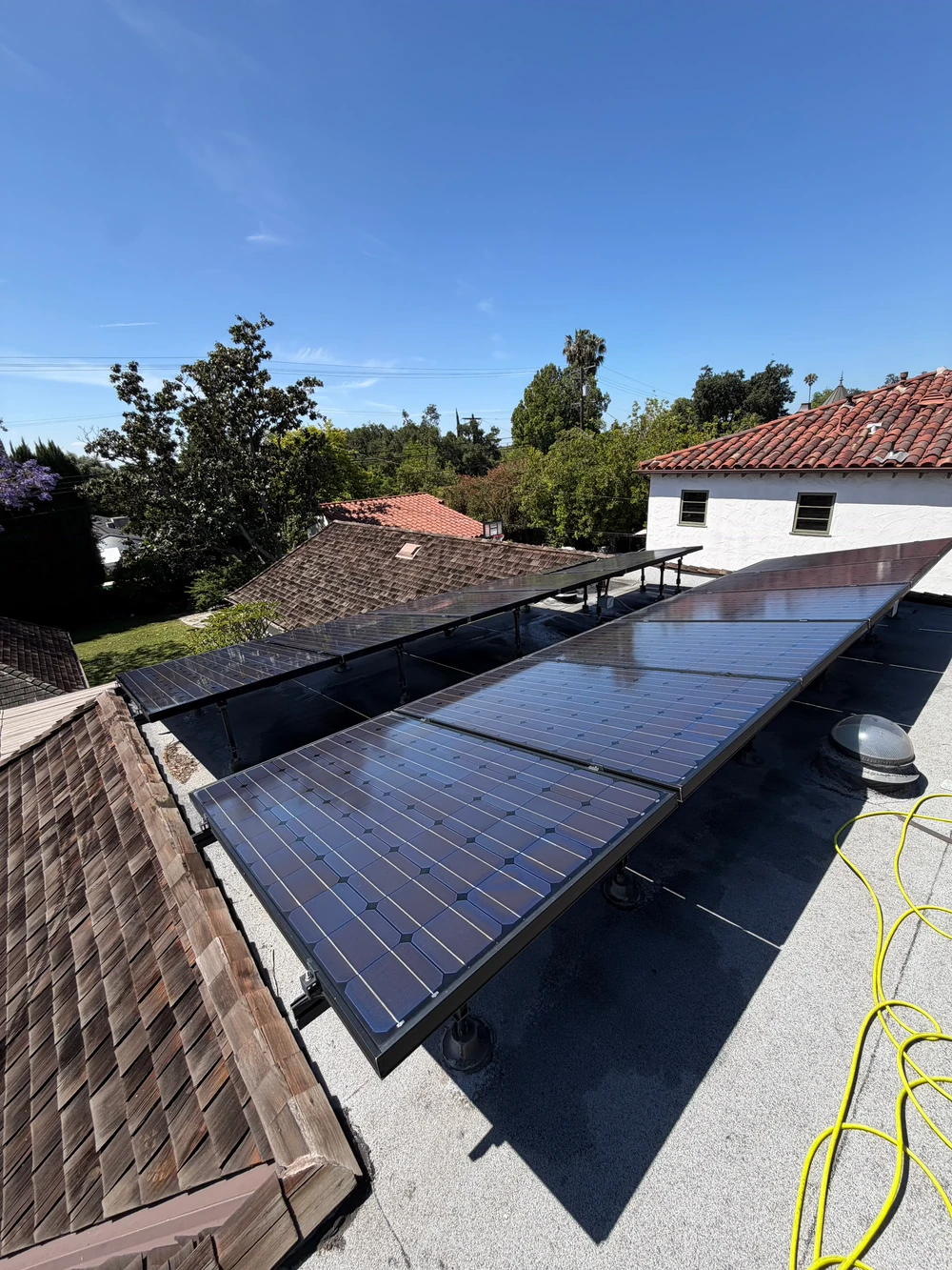 Clean solar panels after Rexterior's purified-water cleaning in Pasadena