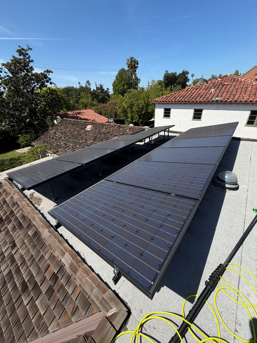 Dirty solar panels before Rexterior's purified-water cleaning in Pasadena