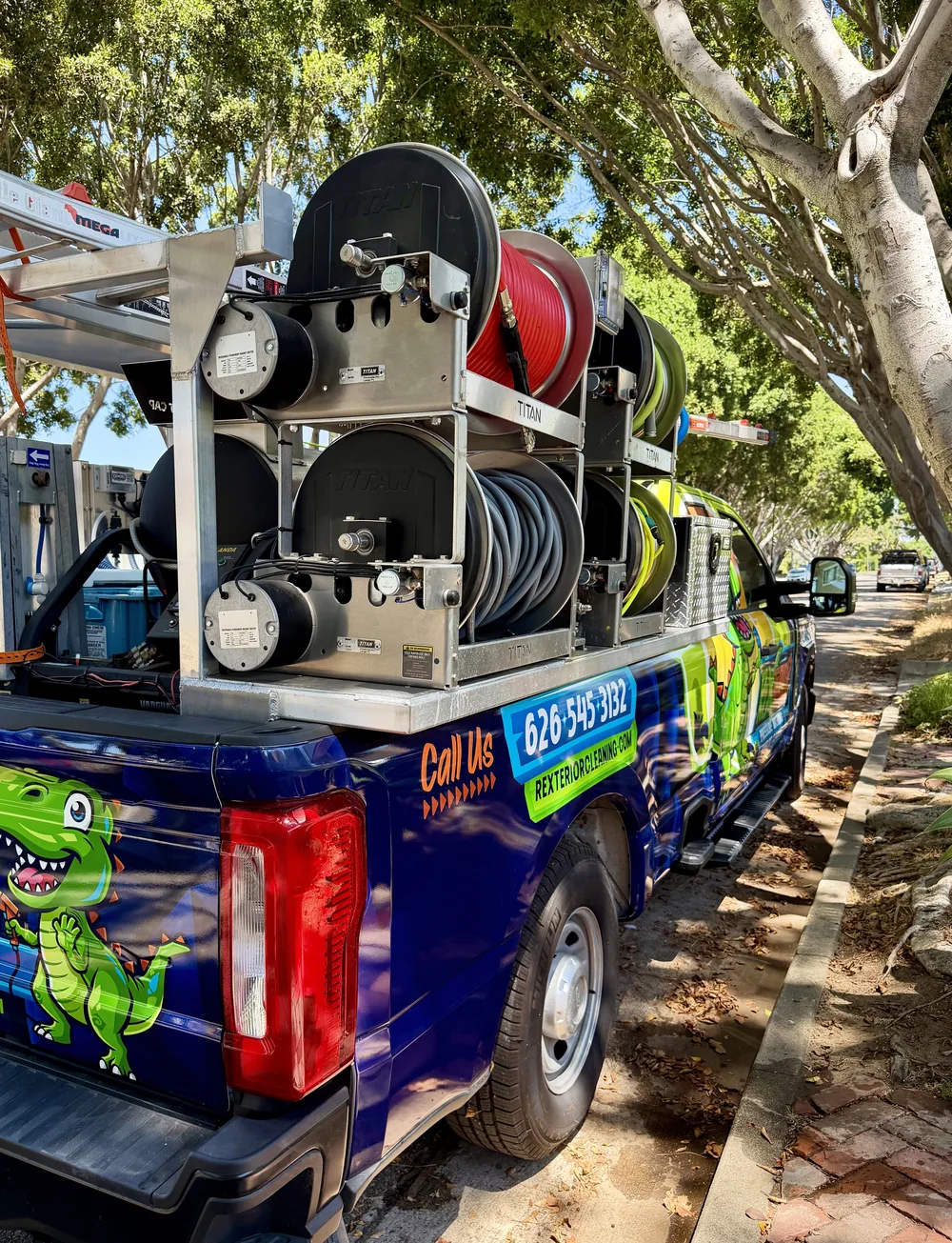 Rexterior technician arriving on-site with a fully organized, ready-to-work equipment system