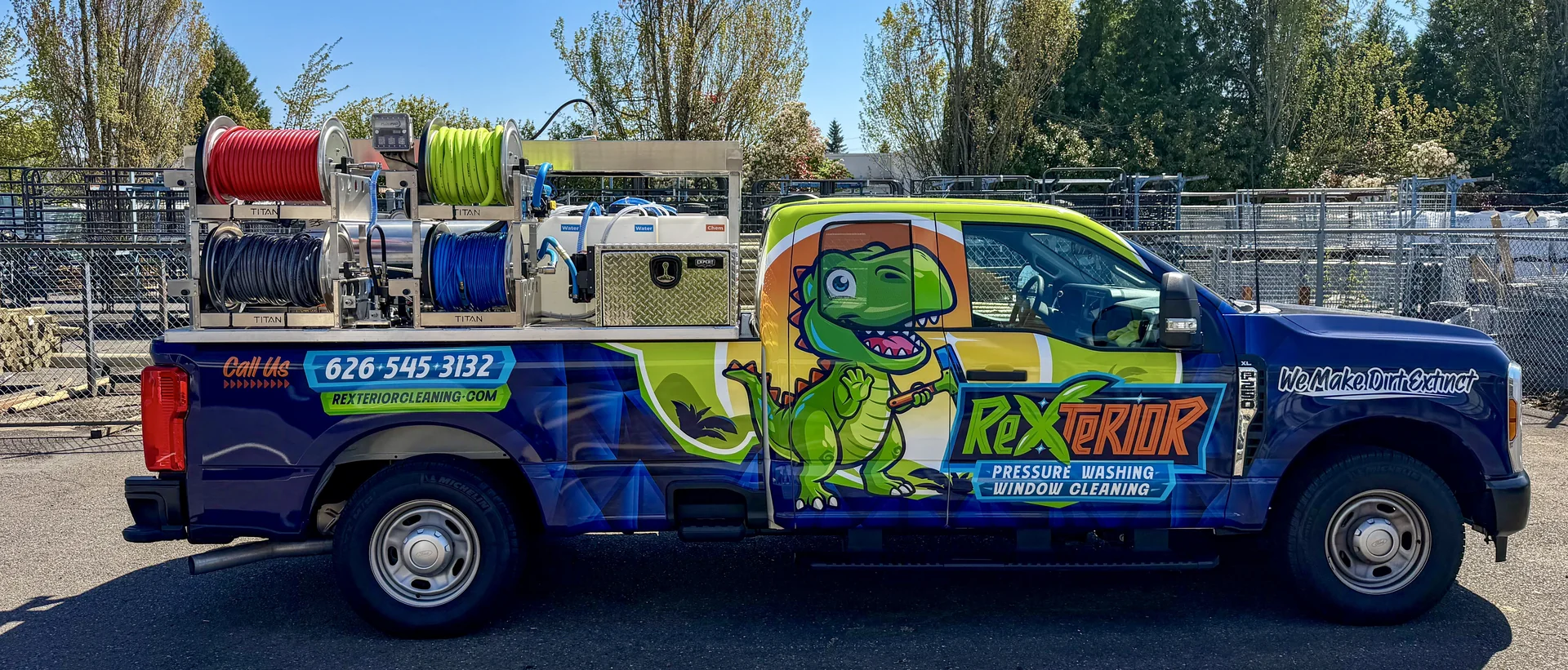 Rexterior 2025 Ford F-250 with skid-mounted pressure washing and window cleaning system, side profile
