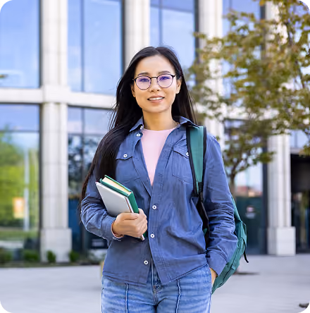 College student on campus after a testing accommodations evaluation in the Bay Area