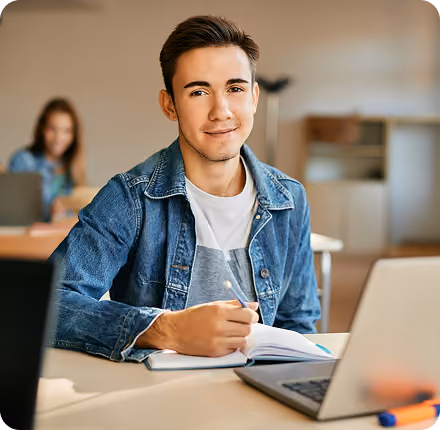  Neuropsychological EvaluationTeenage student taking notes during a school neuropsychological evaluation in Marin County
