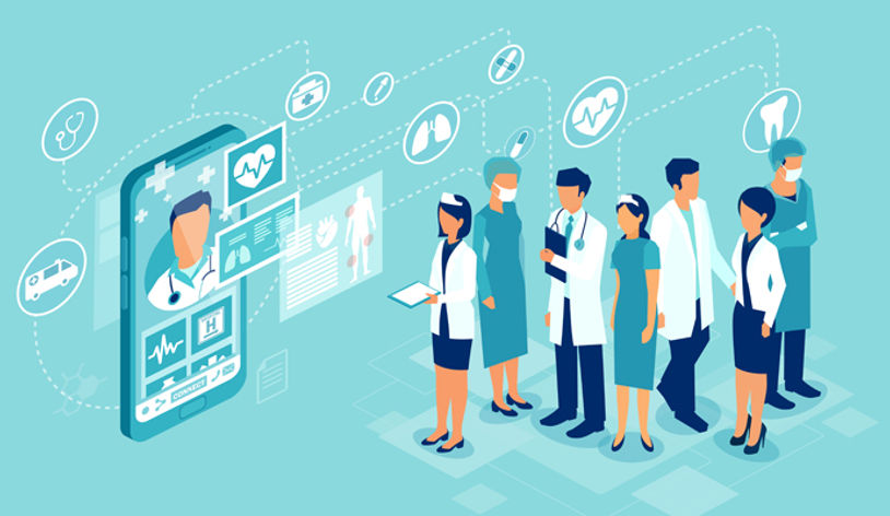 Healthcare workers working