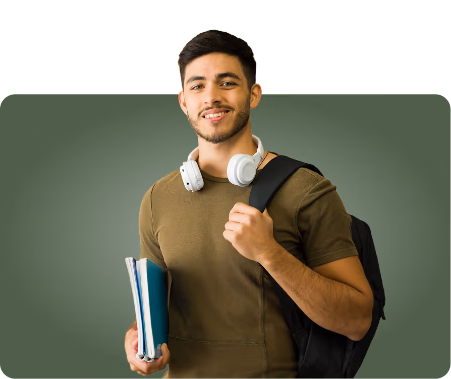 Young man with a backpack and headphones, representing educational psychology services for LA and Orange County families