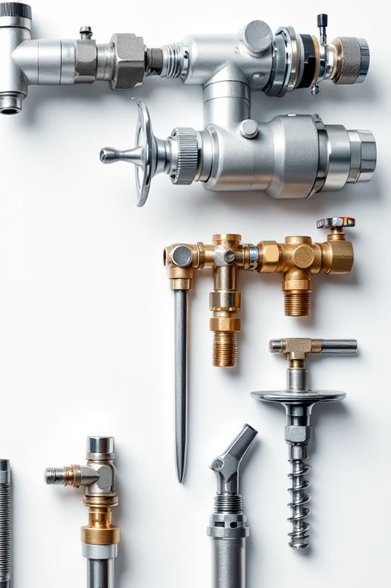 HVAC service valve and brass fitting detail