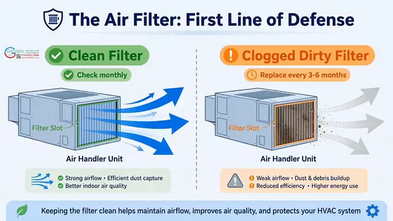 Clean air filter with strong airflow compared with a clogged dirty filter restricting airflow