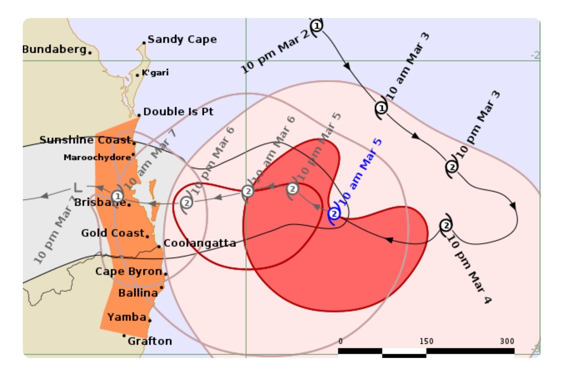 BOM Cyclone Path Map Update - 5th March 2025